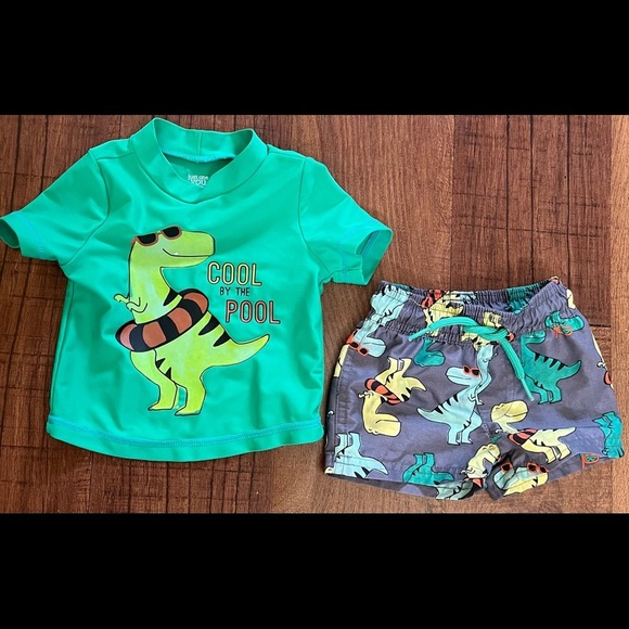 Baby boy 2 two piece Dino swim set 3 month rash guard trunks just one you carter - Picture 1 of 7